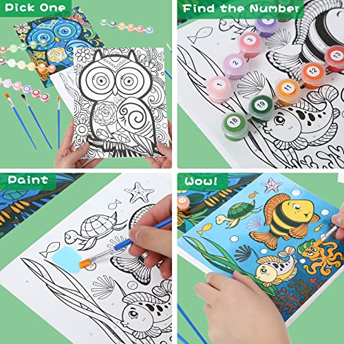 3 Pack Paint by Numbers for Kids Ages 8-12, Pre-Printed Acrylic Oil Painting, Includes (8x10, 8x9, 8x8 inch) Framed Canvas with 30 Acrylic Paint Pots, 5 Brushes for Kids, Art Supplies for Kids 9-12 - color: Undersea