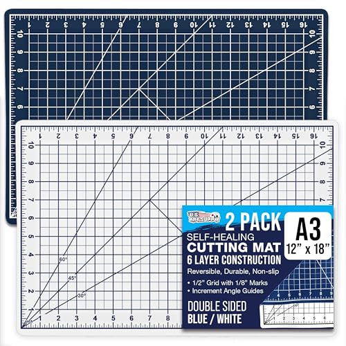 U.S. Art Supply 12"x18" Self-Healing Cutting Mat 5-Ply (2 Pack) White/Blue | Double-Sided White/Blue Craft Mat, Non-Slip Cutting Mats for Crafts, Sewing, Quilting, Scrapbooking - color: White/Blue