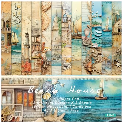 Beach House Scrapbook Paper Pad - 6x6 Sea Themed Travel & Vacation Scrapbooking Supplies Paper for DIY Decorative Background Cardmaking Art Journaling Planner Origami Crafts - color: Beach House