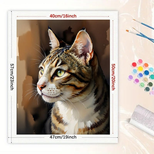 Animal Paint by Numbers Kit for Adults - DIY Tabby Cat Portrait Painting on Canvas 16x20 Inches, Acrylic Paint Set, Suitable for Beginners, Ideal for Home Decoration or Gifts - color: TCXY06242, size: 16X20IN Folded