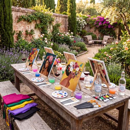 Cholemy 6 Set Paint and Sip Kit for Adults 8"x 10" Pre Drawn Canvas Painting with Wooden Easel Acrylic Paint Wash Cup Brushes Palette Apron for Painting DIY Adult's Date Party Supplies(Flower Lady) - style: Flower Lady
