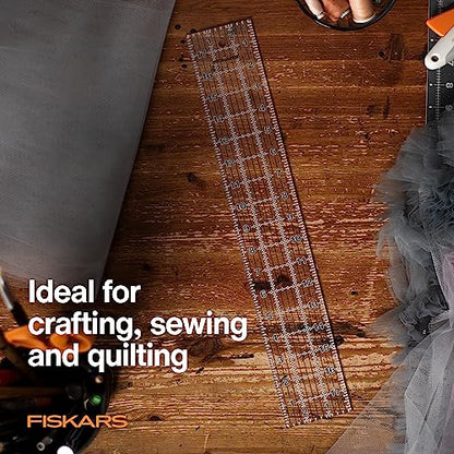 Fiskars 3" x 18" Acrylic Sewing & Quilting Ruler with Gridlines, Clear | Easy to Read Measurements Make Cutting Accurate Strips Simple, Quilting & Sewing Supplies for Arts and Crafts - size: 3" x 18"