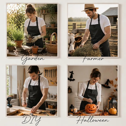 Polyester White/Black Bib Apron - 2 Large Pockets Women Aprons for Kitchen, Baking, Painting, and Halloween - color: Black