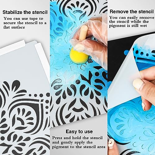 SUNFEEL 9-Pack Large Mandala Stencils - 12 x 12 Inch Reusable Templates, For DIY Wall & Floor Crafts And Furniture - style: C-Large Mandala