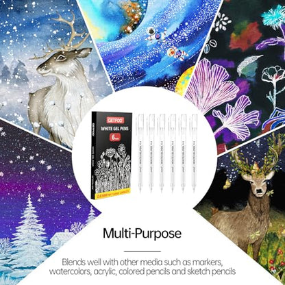 6 Pack White Gel Pens, 0.6mm Fine Point, Archival Opaque White Ink - size: 0.6mm