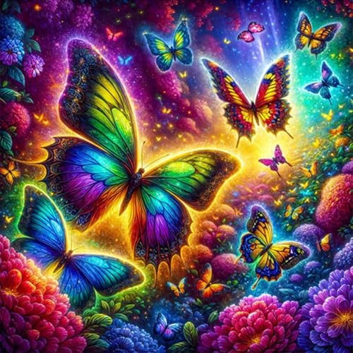 5D Rainbow Butterfly Diamond Art kits for Adults Beginners 13.8x13.8 Inch | Colorful Flower Landscape Diamond Painting Kit, DIY Full Round Drill Paint by Diamonds Dot Gem Art for Adult, Home Wall Decor - color: KM1197-1
