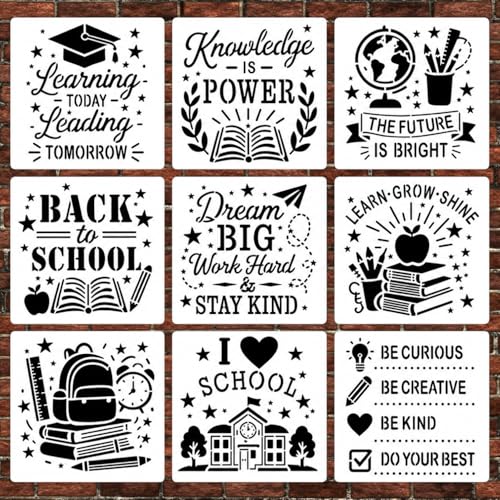 School Stencil Set – Back to School, Learn, Knowledge, Books, Graduation, Be Kind, Classroom Wall Art – DIY Painting, Craft Stencils