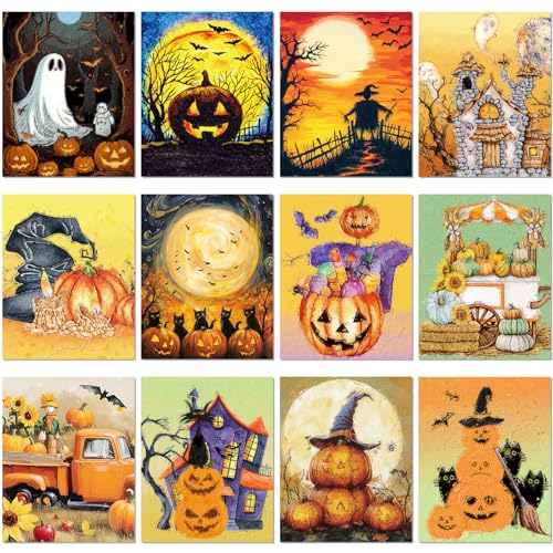 Sherr 12 Pcs Pre Drawn Canvas for Adults,Halloween,8 x 10 Inch - size: 8 x 10 Inch, style: Halloween