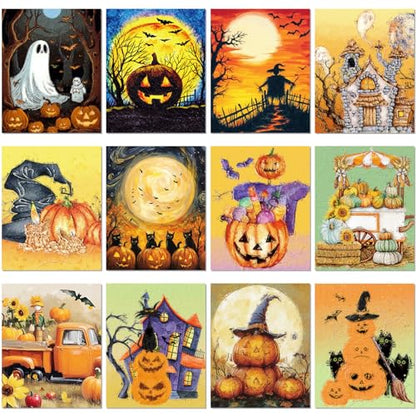Sherr 12 Pcs Pre Drawn Canvas for Adults,Halloween,8 x 10 Inch - size: 8 x 10 Inch, style: Halloween