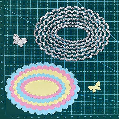 Cutting Dies Stencil Flower Round Square Rectangle Oval Ellipse Nested Stitched Frame Metal Mould for DIY Scrapbook Album Paper Card - style: Wavy edge dies set