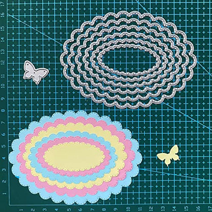 Cutting Dies Stencil Flower Round Square Rectangle Oval Ellipse Nested Stitched Frame Metal Mould for DIY Scrapbook Album Paper Card - style: Wavy edge dies set