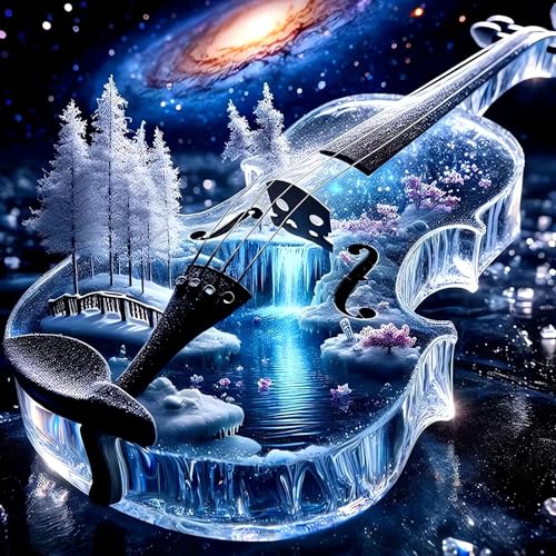 Violin DIY Diamond Art Kits for Adults, Winter 5D Diamond Painting Kits | Gem Painting, Dimond Art Paintings Kit, Full Drill Diamond Dot for Home Wall Decor 14 X 14 Inch - color: CM070