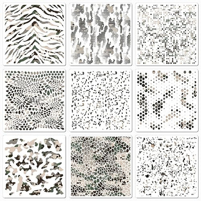 9 Pieces Camo Stencils for Spray Paint, Camouflage Pattern Stencils Templates Reusable Digital Camo Paint Stencils for Boat DIY Crafts Spray Painta (11.8 × 11.8 in Camo) - style: 11.8 × 11.8 in Camo
