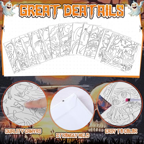 Teling 12 Pcs Halloween Pre Drawn Stretched Canvas Kit for Adults Painting Pre Printed Canvas Outline for DIY Painting Party Favor, 6 x 6 x 0.6 Inches - style: Halloween