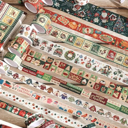 25 Rolls Christmas Gift Washi Tape Set, Festivals New Year Decorative Tapes for Scrapbooking, Junk Journal supplies, DIY Crafts Gift, Party Decorations, Bullet Journaling, 5-50mm Wide 9.84ft long/Roll - style: Christmas