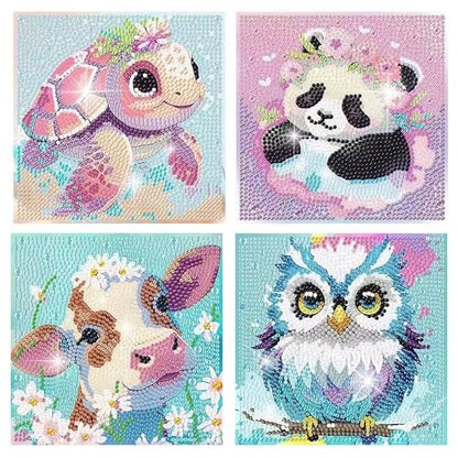PERFECTSIGHT Cute 5D Diamond Art Kits, Kawaii DIY Painting Art for Adults Teen, 4 Pack Diamond Arts and Crafts Sets, Big Gem Full Drill Diamond Dots for Women (Animal) - style: Animal