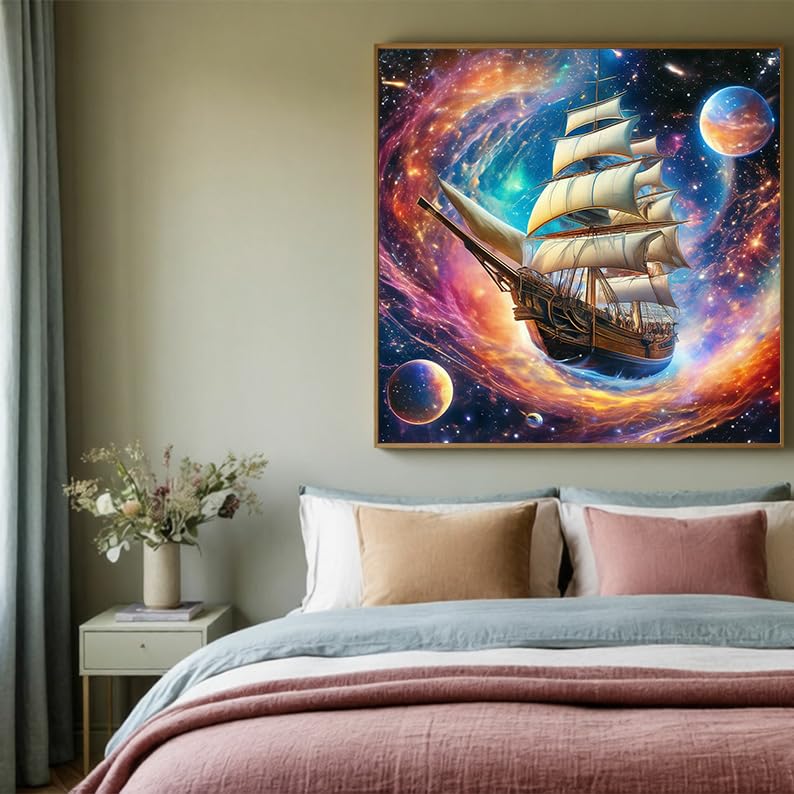ALEXMACLIST14x14 inch Space Voyager Galaxy Ship Diamond Art Kit - Fantasy Celestial Sailing Boat In Nebula Starry, Planets & Cosmos Mural - Full Drill 5D Diamond Painting DIY Craft for Bigginer Lovers - color: Space Voyager Galaxy Ship