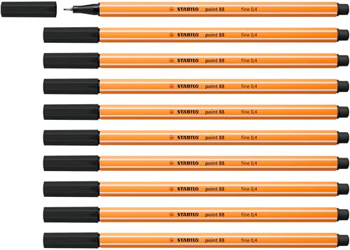 STABILO Point 88 FINELINER Superfine 0.4MM - Black - color: Black, size: 1 Count (Pack of 10)