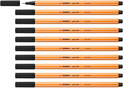 STABILO Point 88 FINELINER Superfine 0.4MM - Black - color: Black, size: 1 Count (Pack of 10)