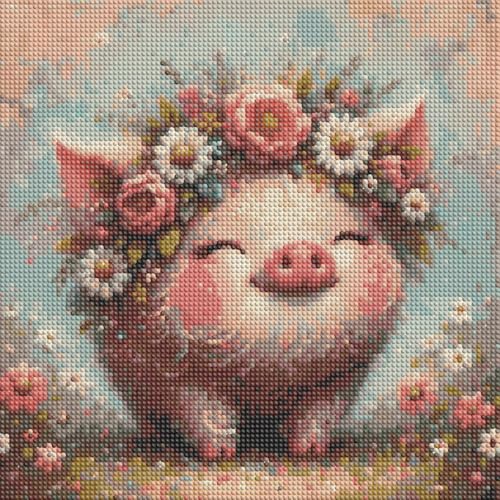 5D Diamond Painting Kit for Adults 14x14 Inch Full Drill Cute Pig with Flower Crown Diamond Art DIY Painting Kit Home Wall Decor Relaxing Craft Gift for Women Beginners - color: FYZZ-130