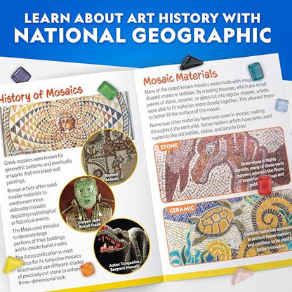 National Geographic Mosaic Arts and Crafts Kit for Kids - Mosaic Kit for Creating 3 Glass Tile Mosaic Art Projects, Includes Glass Tiles, Templates, Plaster & More, Art Supplies, Mosaic Kits for Kids | 3 Glass Tile Mosaic Projects, Templates, Plaster and