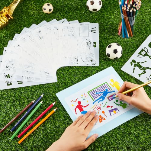 Marspark 20 Pieces Soccer Stencils for Painting Template Football Wall Stencils Reusable Sports Templates PET DIY Drawing for Painting on Wood Wall(Rectangular Style, 7.87 x 6 Inch) - size: 7.87 x 6 Inch, style: Rectangular Style