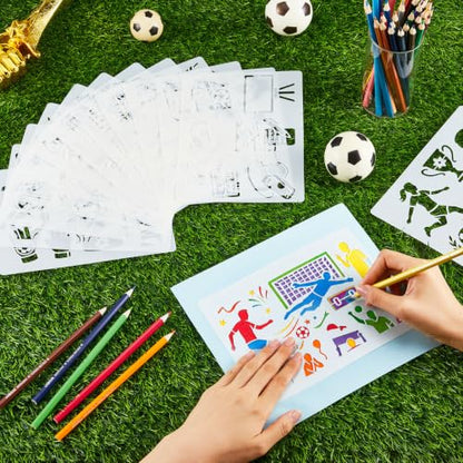 Marspark 20 Pieces Soccer Stencils for Painting Template Football Wall Stencils Reusable Sports Templates PET DIY Drawing for Painting on Wood Wall(Rectangular Style, 7.87 x 6 Inch) - size: 7.87 x 6 Inch, style: Rectangular Style