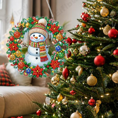 Eiflow Acrylic Christmas Diamond Art Hanging Kit for Adults, DIY Diamonds Painting Door Hanger Ornament Kit Snowman Wreath Crystal Diamond Art Painting Wall Window Hanging Pendant - color: Christmas Wreath