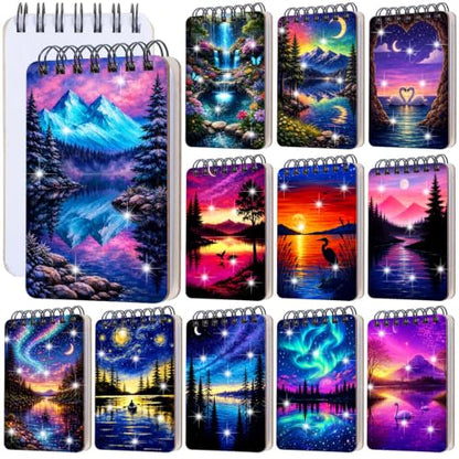 Fuyoooo 12 Pcs Starry Sky Theme Diamond Art Notebook, 4.72 x 2.83 Inch | Fantastic Landscapes Diamond Art Kits, DIY Cover Notebook Diamond Painting for Beginners, 5d Journal Art Notepad Accessories - style: Starry Sky