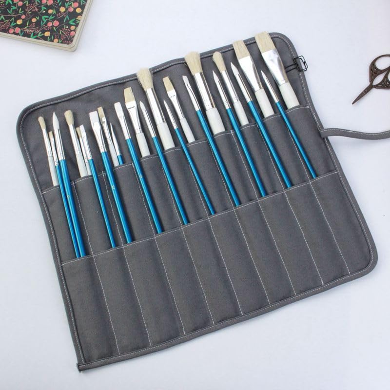 Funny live Paint Brush Holder Art Supplies, Artist Brush Holder & Storage Organizer Roll-Up Case Bag, Protect Acrylic Oil Watercolor Paintbrushes (Gray 20 Slot Pockets) - color: Gray 20 Slot Pockets