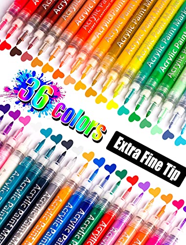 Coogert 36 Colors Extra Fine Tip Paint Pens Paint Markers, Premium Acrylic Paint Pens For Rock Painting, Canvas, Wood, Glass, Ceramic, Fabric, Acrylic Paint Markers Set for Painting Supplies - color: 36 Colors
