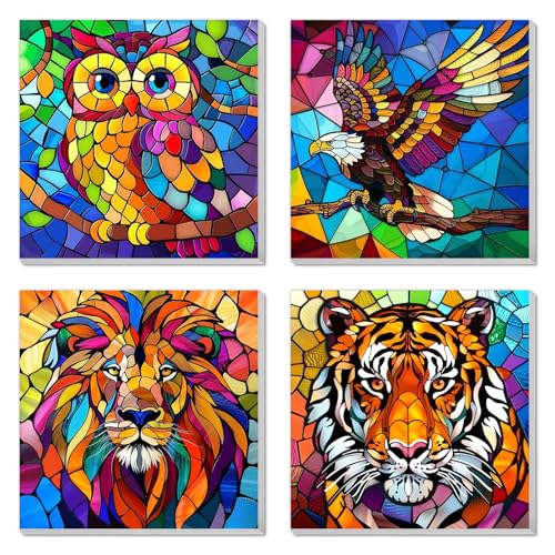 4 Pack Paint by Numbers Kit for Kids Easy Kid Paint by Number Kits Ages 8-12 Animal DIY Painting Kits for Kids Age 4-8 Beginner Paint by Number Canvas with Frame Children Color by Numbers Kit 8x8 Inch - color: Animal Paint by Numbers Kit for Kids