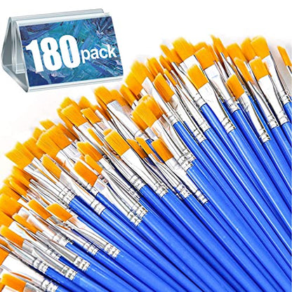 AROIC 180pcs Flat Paint Brushes Set, Small Brushes Bulk Nylon Hair - color: Blue, size: 180 Flat