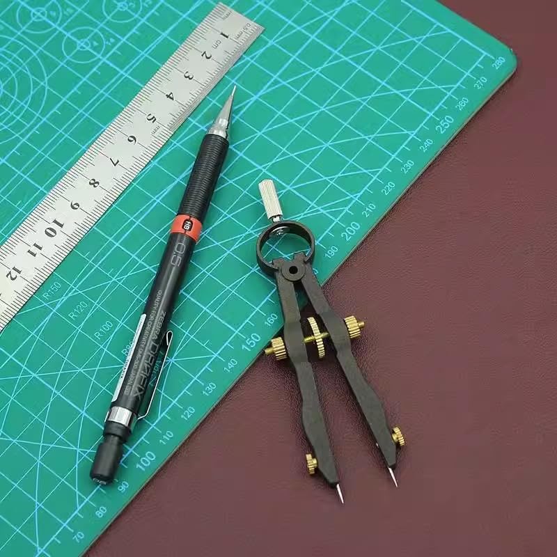 1.75 Inch Leather Compass Adjustable Lockable，Leather Crafts Tools，Professional Compass for Geometry，Compass Drawing Tool (Black 1.75 Inch)