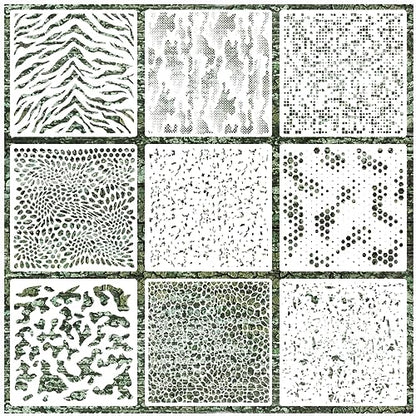 9 Pieces Camo Stencils for Spray Paint, Camouflage Pattern Stencils Templates Reusable Digital Camo Paint Stencils for Boat DIY Crafts Spray Painta (11.8 × 11.8 in Camo) - style: 11.8 × 11.8 in Camo