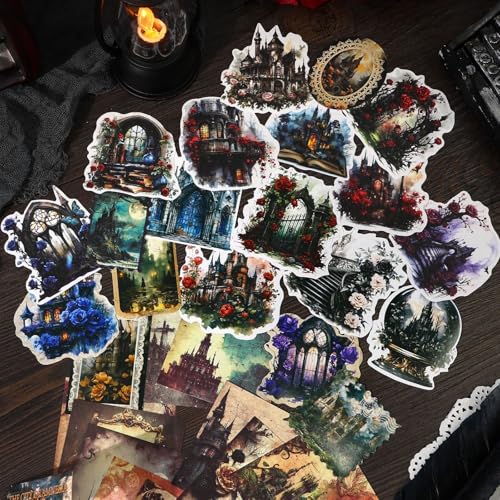120 Pcs Gothic Dark Academia Scrapbooking Stickers & Paper Kit - color: Dark Art