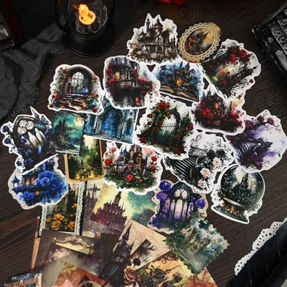120 Pcs Gothic Dark Academia Scrapbooking Stickers & Paper Kit - color: Dark Art