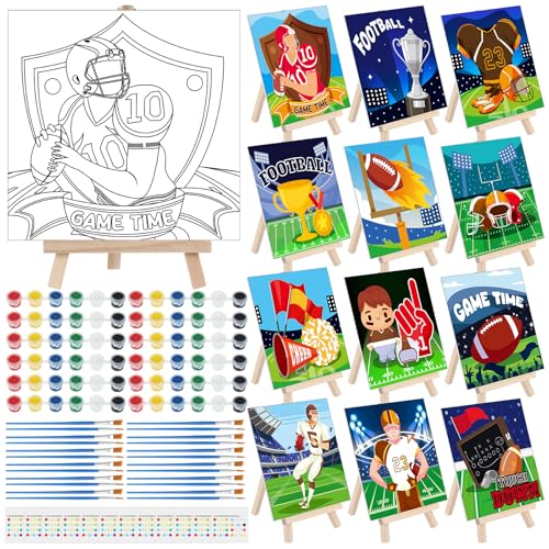 Tenceur 12 Sets Football Sports Paint by Numbers Kit Pre Drawn Canvas Painting Set with Easels Paints and Brushes for Kids Beginners Classroom Party Group and Team DIY Art Activities - style: Football