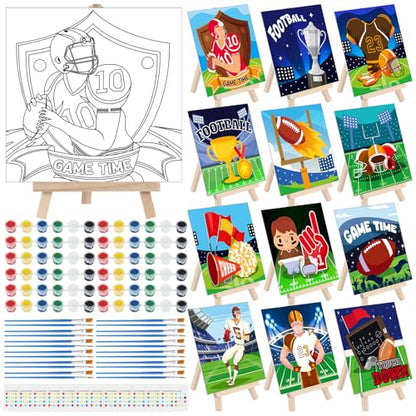 Tenceur 12 Sets Football Sports Paint by Numbers Kit Pre Drawn Canvas Painting Set with Easels Paints and Brushes for Kids Beginners Classroom Party Group and Team DIY Art Activities - style: Football