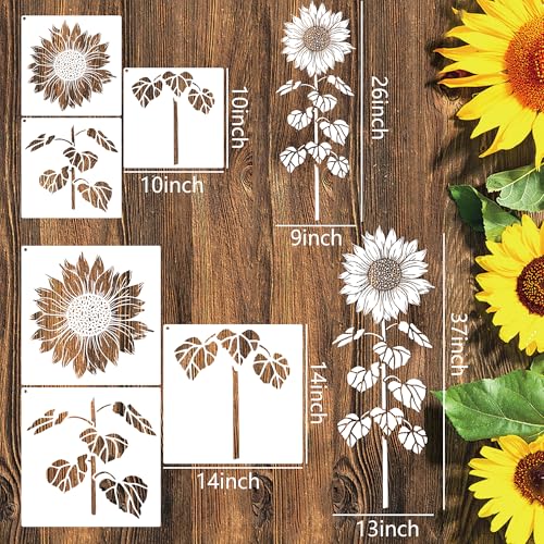 Large Flower Stencils for Painting,8 Pcs Reusable Sunflower Stencils for Painting on Wood Fence Walls Fabric Glass (Sunflower) - color: Sunflower(8Pcs)