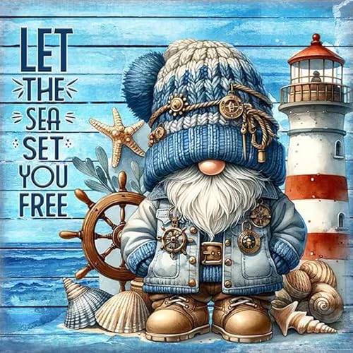 APTDYIGL 5D Seashore Lighthouse Diamond Painting Kits for Adults Beginner,DIY Gnome Diamond Art Kits for Adults,Round Full Drill Diamond Dots with Gem Art Kits,Home Wall Decor 13.7X13.7inch - color: HP112