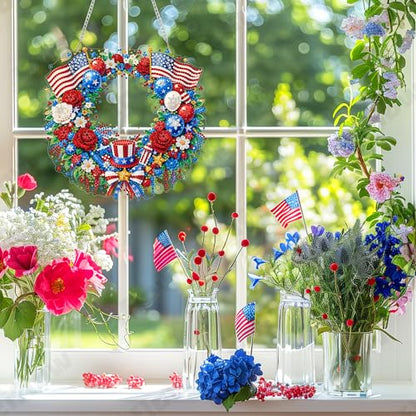 Eiflow Acrylic Diamond Art Hanging Kit for Adults 4th of July, DIY Diamonds Painting Door Hanging Board Kit, Special Crystal Diamond Art Painting Pendant Ornament (Patriotic Wreath) - color: Patriotic Wreath