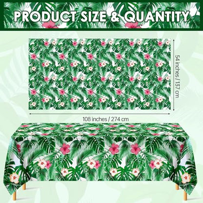 Kochorie 2 Pack Hawaii Palm Leaves Tablecloths, 54 x 108 Inch Tropical Luau Party Table Cover, Waterproof Disposable Plastic Tablecloth for Summer Birthday, Hawaiian Aloha Beach Party Decorations - style: Hawaii Palm Leaves