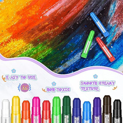 Fulmoon 16 Sets 192 Pcs WashableTempera Paint Sticks for Kids Solid Paint Sticks Bulk 12 Vibrant Colors Quick Dry No Mess Art Supplies for Paper Canvas Wood Glass Rock