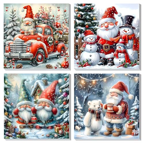 DOMROM 4 Pack Paint by Numbers Kit for Adults, Santa DIY Acrylic Oil Painting on Canvas, Easy Christmas Paint by Number Kits for Home Wall Decor, Craft Gift for Adults 8x8 Inch - color: YH4ZH657
