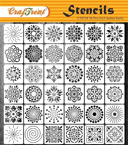CrafTreat Reusable Fairytale Stencil Set for Painting on Wood, Wall, Furniture, Canvas, Paper & Fabric – 36 Piece Mermaid Design DIY Craft Paint Stencils 3x3 Inches - size: 36 Pcs - 3"X3", style: Small Mandala