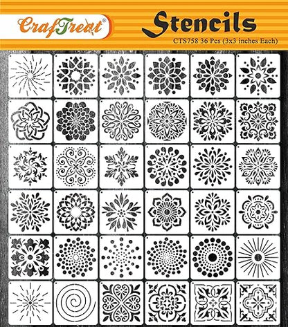 CrafTreat Reusable Fairytale Stencil Set for Painting on Wood, Wall, Furniture, Canvas, Paper & Fabric – 36 Piece Mermaid Design DIY Craft Paint Stencils 3x3 Inches - size: 36 Pcs - 3"X3", style: Small Mandala