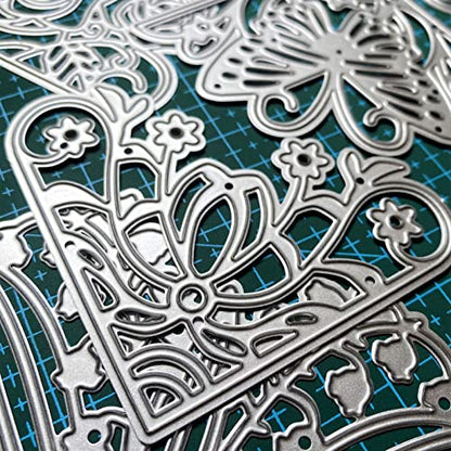 6Pcs 3Inches Lace Corner Cutting Dies Stencil Butterfly Flowers Die Cuts Metal Corner Pocket Die for Card Making DIY Scrapbook Album Paper Card Festival Decor - style: Corner dies set