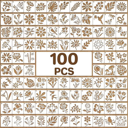 100Pcs Flower Stencils 3Inch Large Floral Leaf Stencils for Crafts Painting | Reusable Stencils,Wildflower Butterfly Stencil,Floral Stencil,Drawing Templates,Scrapbook,Classroom,Projects,Wood,Sign,Wall - size: 3 Inch