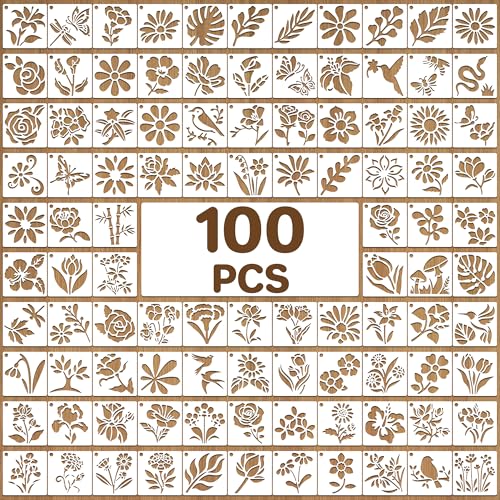100Pcs Flower Stencils 4Inch Large Floral Leaf Stencils for Crafts Painting | Reusable Stencils,Wildflower Butterfly Stencil,Floral Stencil,Drawing Templates,Scrapbook,Classroom,Projects,Wood,Sign,Wall - size: 4 Inch
